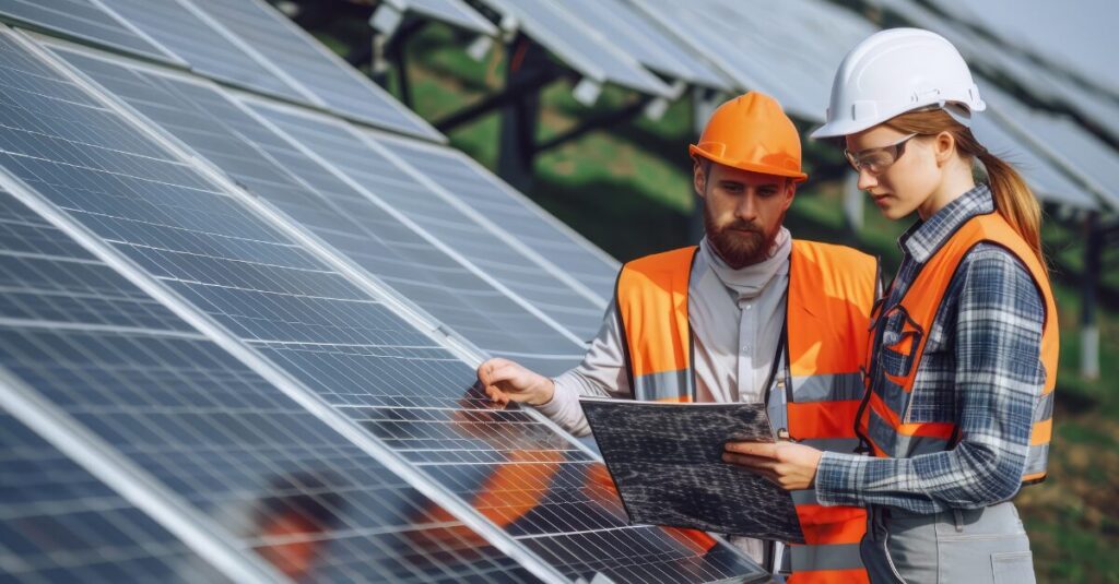 2 People Inspecting a Solar Intallation